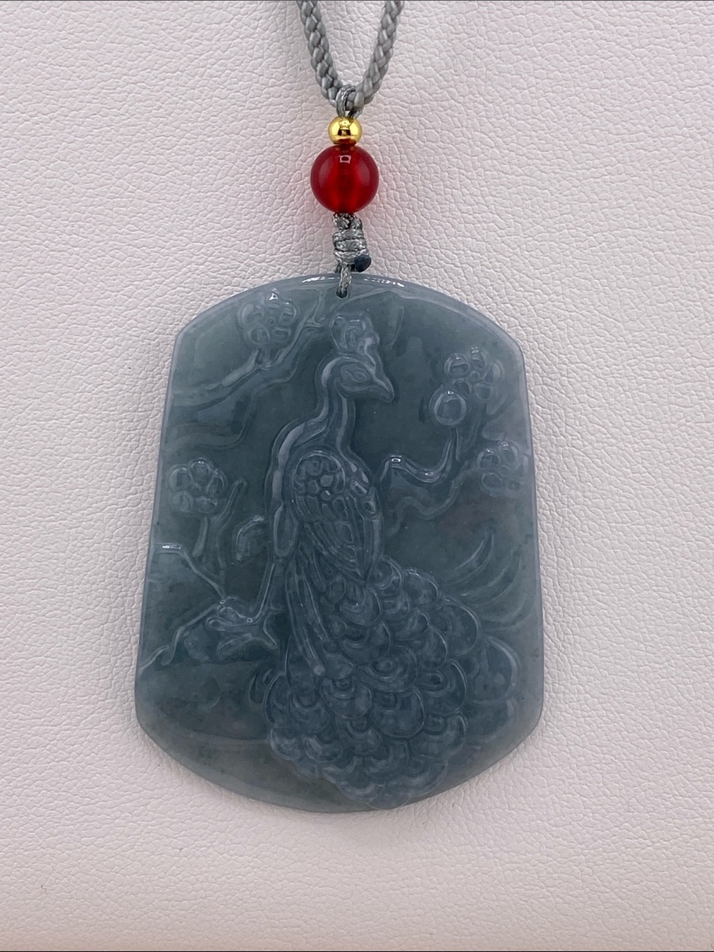 Carved Jade Peacock Pendant Necklace - Blue-Green Jade
